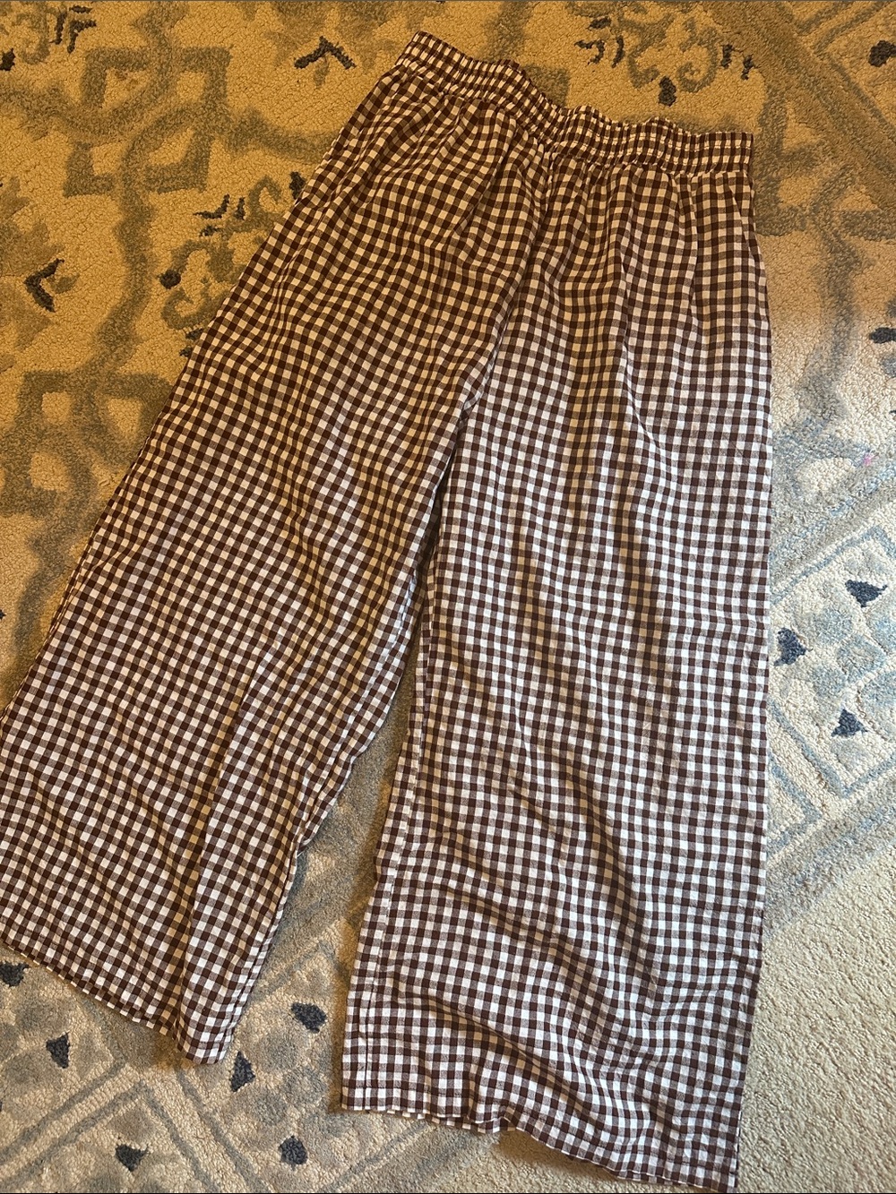 Brown and White Gingham wide leg pants